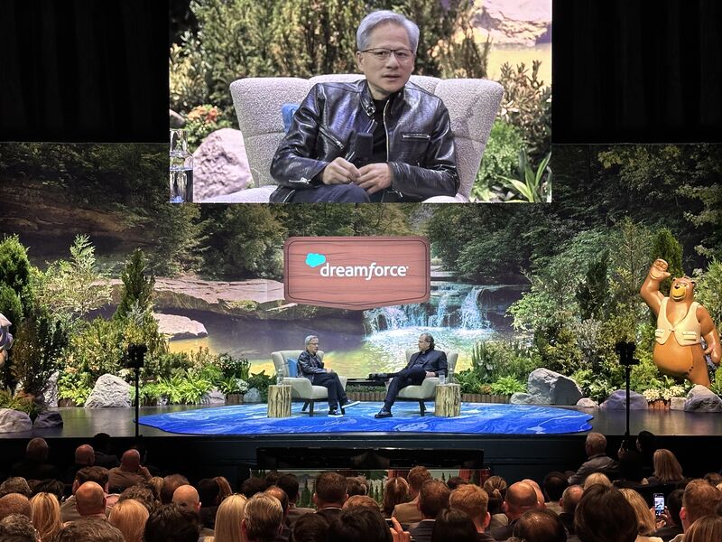 Photo of Jensen Huang on stage at Dreamforce